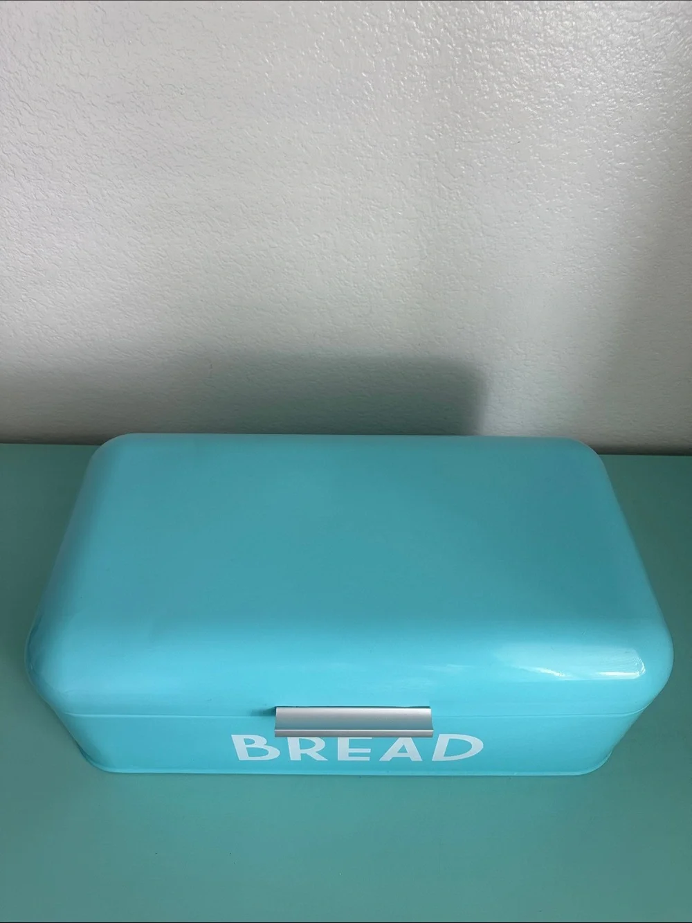 Home Basic-retro metal turquoise bread box storage for kitchen countertop-used